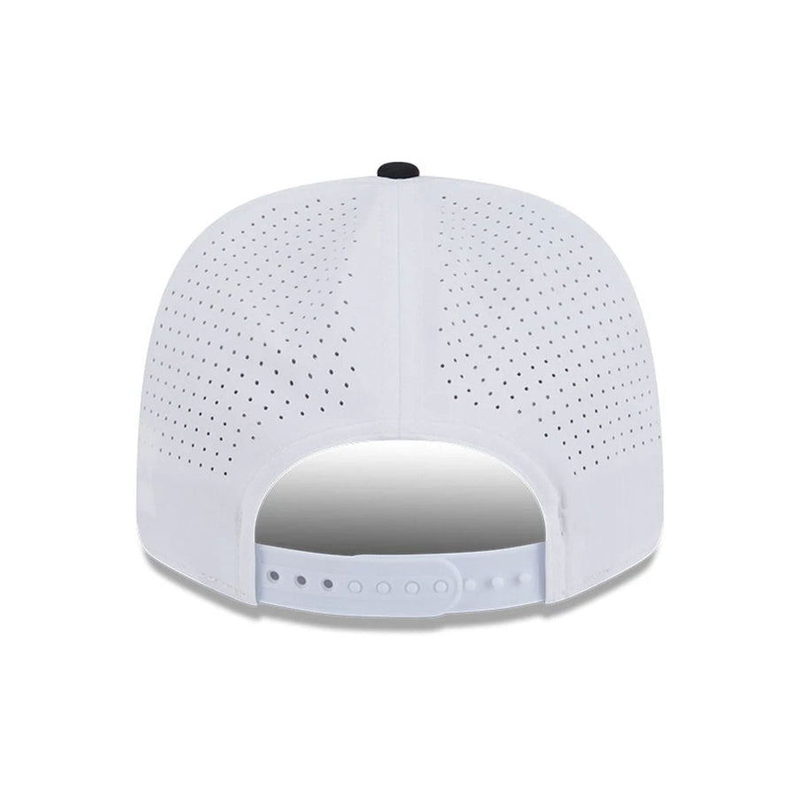 This is a Smash Patch LIV Golf 2025 White 9SEVENTY Stretch Snap Adjustable Cap 7