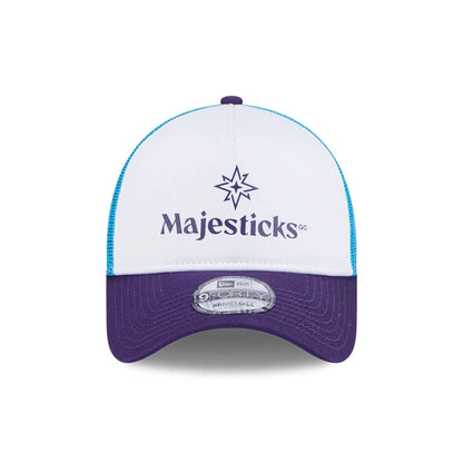 This is a Majesticks LIV Golf 2025 White 9FORTY A-Frame Adjustable Cap 2
