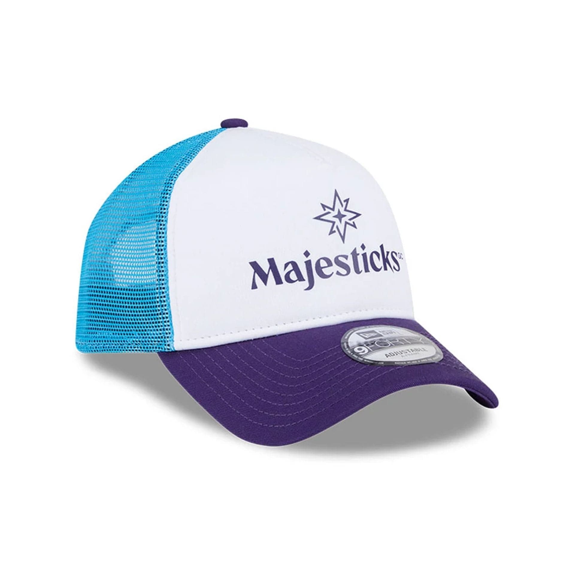 This is a Majesticks LIV Golf 2025 White 9FORTY A-Frame Adjustable Cap 3