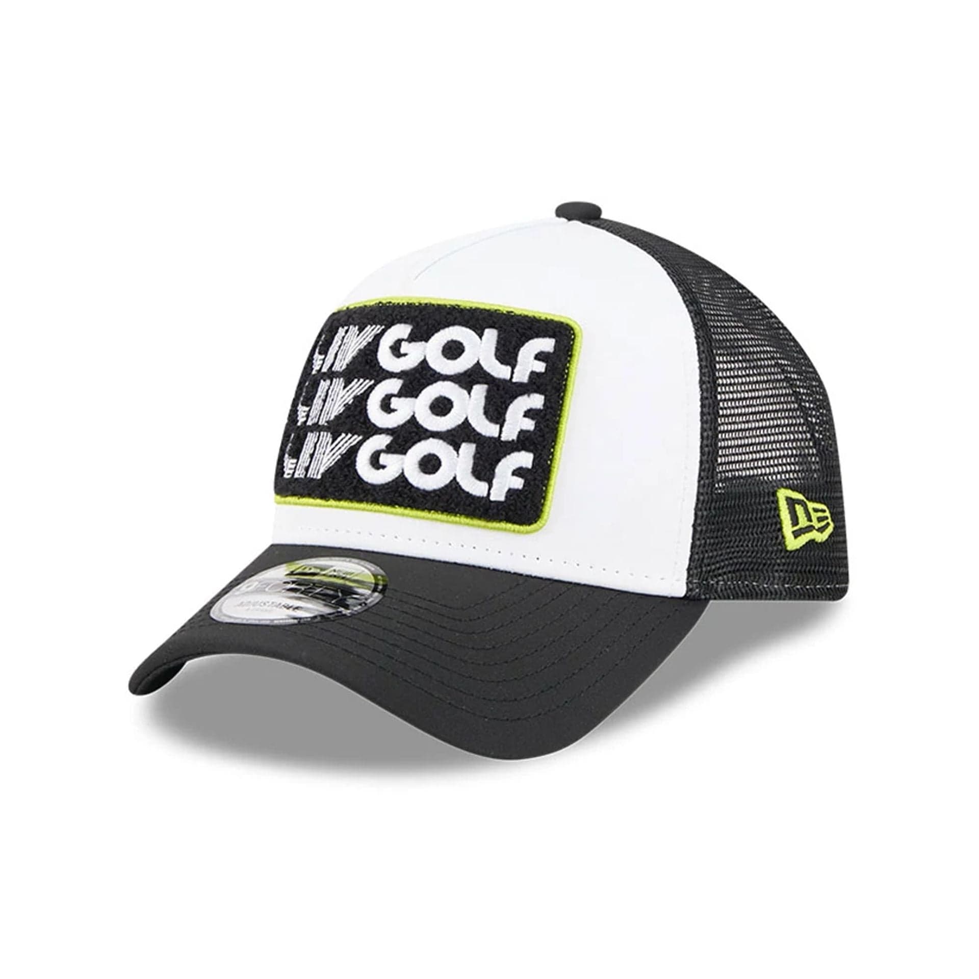 This is a LIV Golf 2025 White 9FORTY A-Frame Adjustable Cap 1