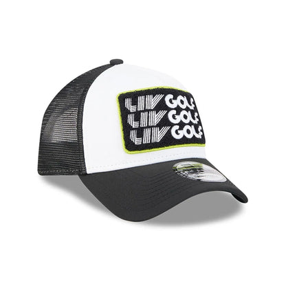 This is a LIV Golf 2025 White 9FORTY A-Frame Adjustable Cap 3