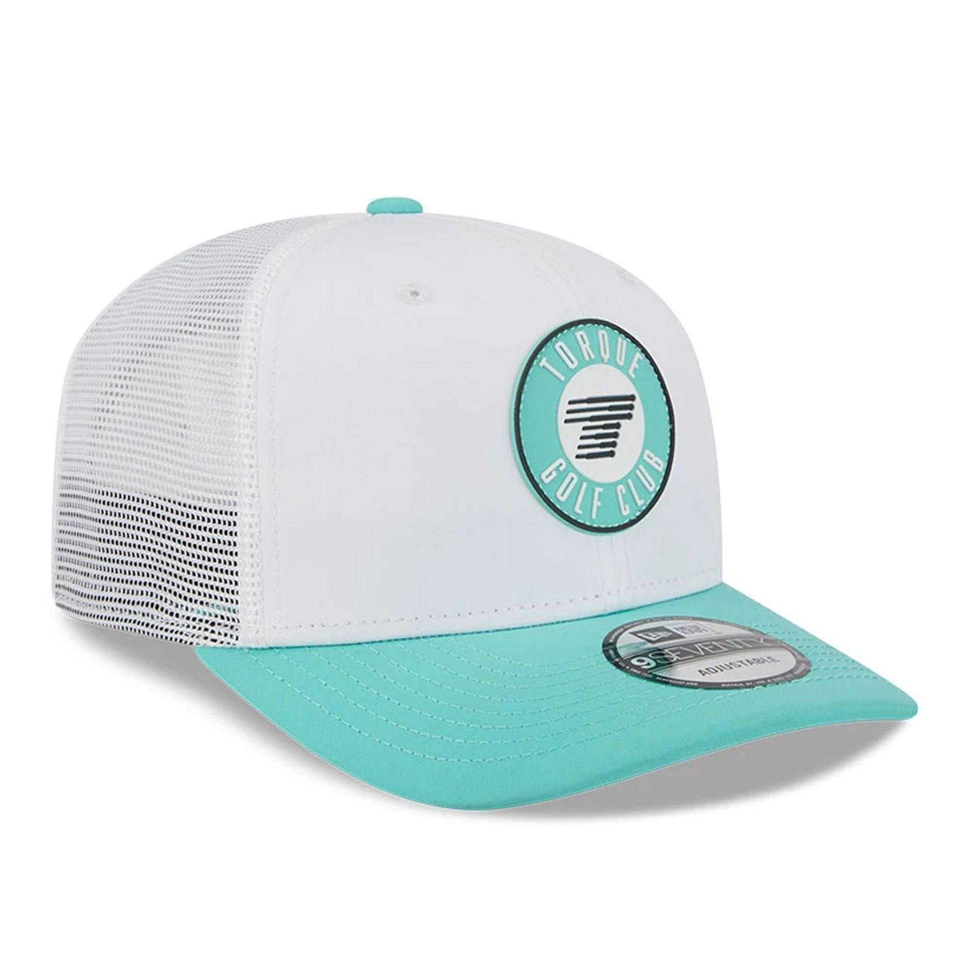 This is a Torque LIV Golf 2025 White 9SEVENTY Stretch Snap Adjustable Cap 4