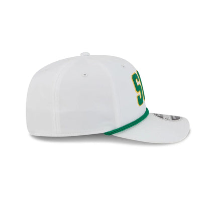 This is a Stinger LIV Golf 2025 White 9SEVENTY Stretch Snap Adjustable Cap 6