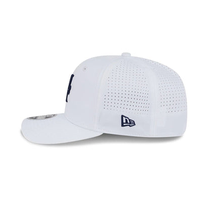 This is a 4Aces LIV Golf 2025 White 9SEVENTY Stretch Snap Adjustable Cap 4