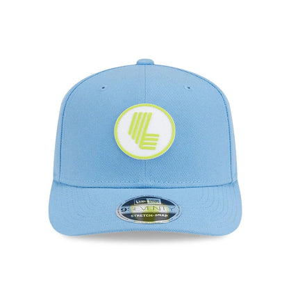 This is a LIV Golf 2025 Pastel Blue 9SEVENTY Stretch Snap Adjustable Cap 3