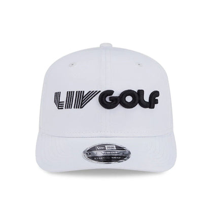 This is a LIV Golf 2025 White 9SEVENTY Stretch Snap Adjustable Cap 3