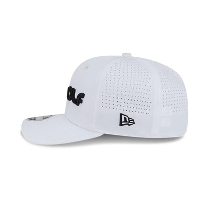 This is a LIV Golf 2025 White 9SEVENTY Stretch Snap Adjustable Cap 5