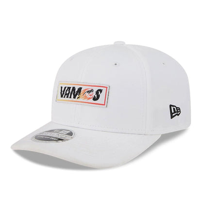 This is a Fireballs LIV Golf 2025 White 9SEVENTY Stretch Snap Adjustable Cap 1