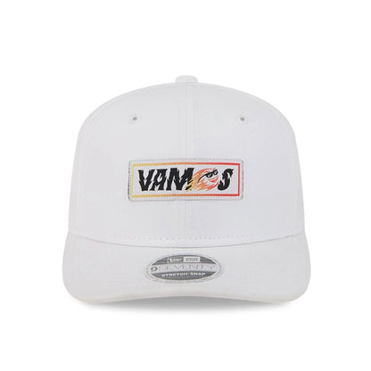 This is a Fireballs LIV Golf 2025 White 9SEVENTY Stretch Snap Adjustable Cap 3