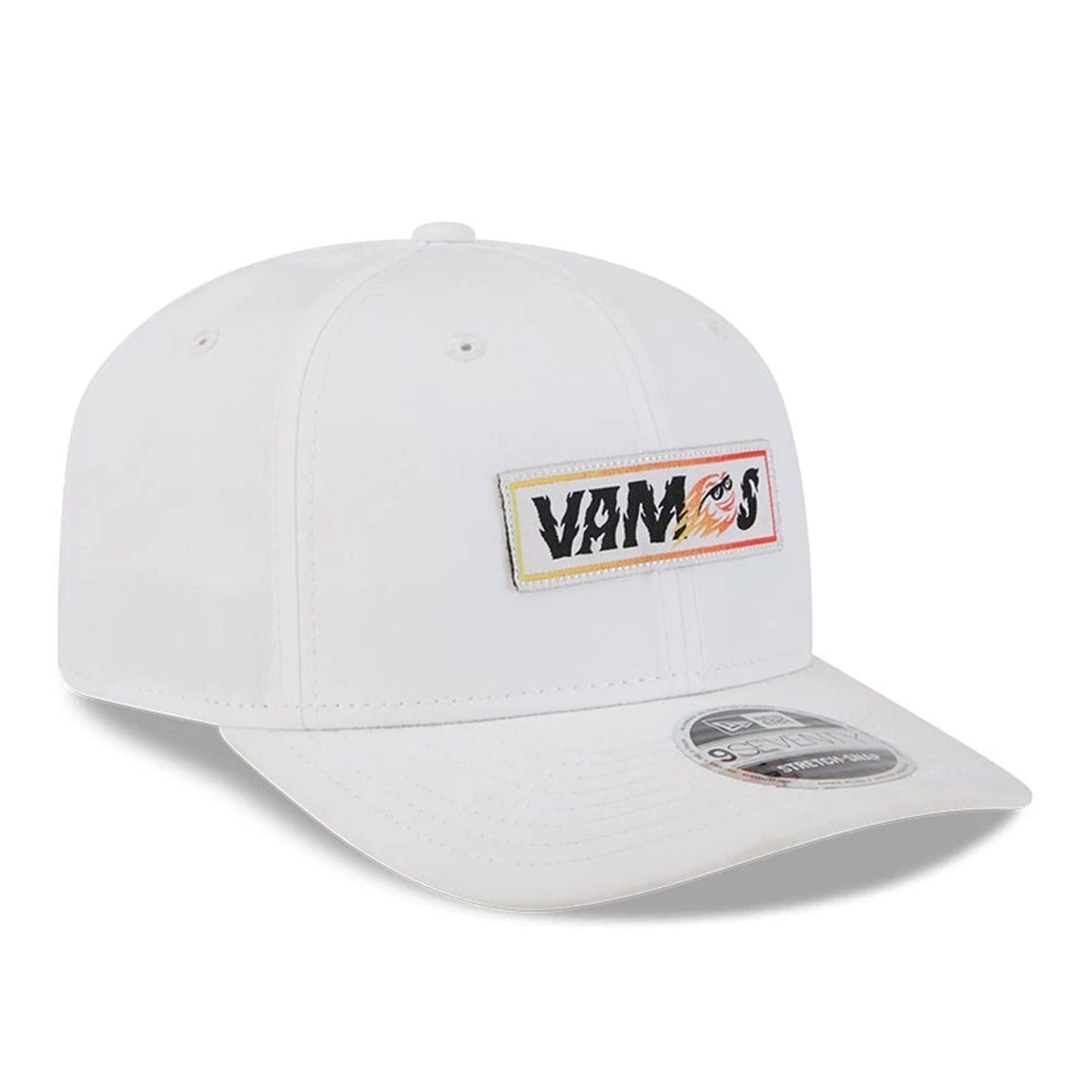 This is a Fireballs LIV Golf 2025 White 9SEVENTY Stretch Snap Adjustable Cap 4