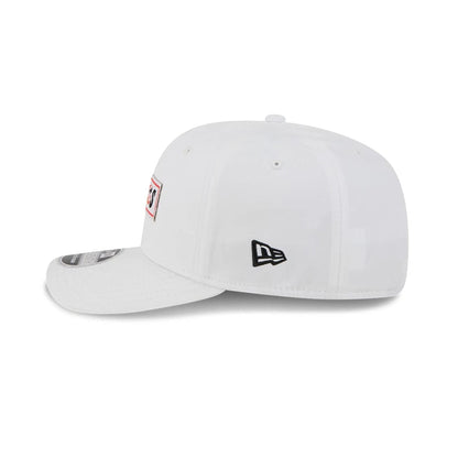 This is a Fireballs LIV Golf 2025 White 9SEVENTY Stretch Snap Adjustable Cap 5