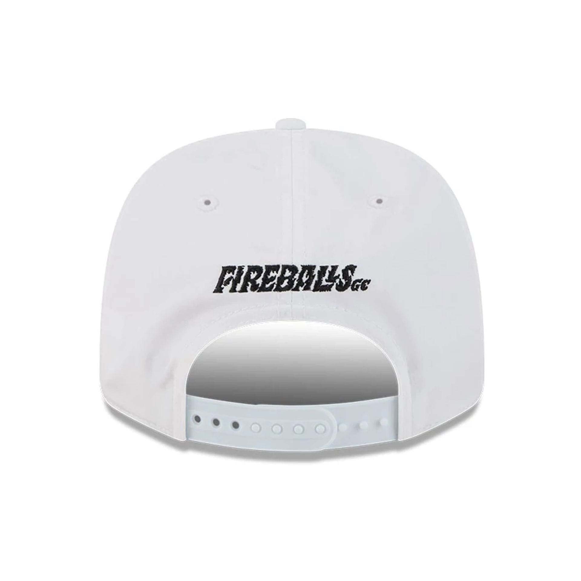 This is a Fireballs LIV Golf 2025 White 9SEVENTY Stretch Snap Adjustable Cap 7