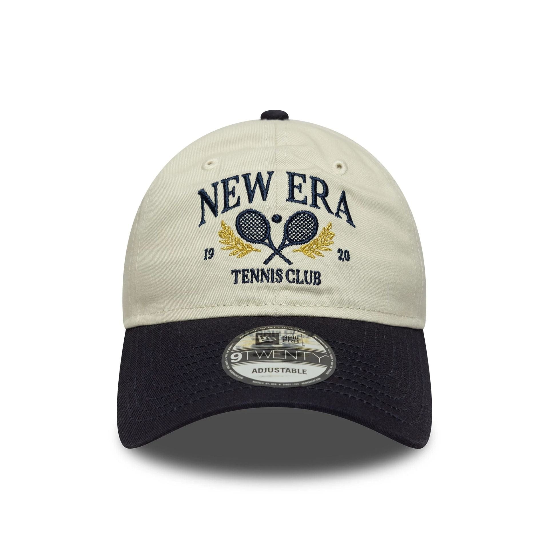 This is a New Era Tennis Cream & Navy 9TWENTY Adjustable Cap 2