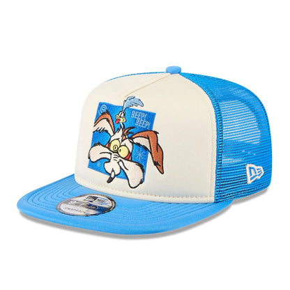 This is a Multi Character Looney Tunes Blue 9FIFTY A-Frame Trucker Adjustable Cap 1