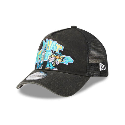 This is a Multi Character Looney Tunes Black 9FORTY A-Frame Trucker Adjustable Cap 1