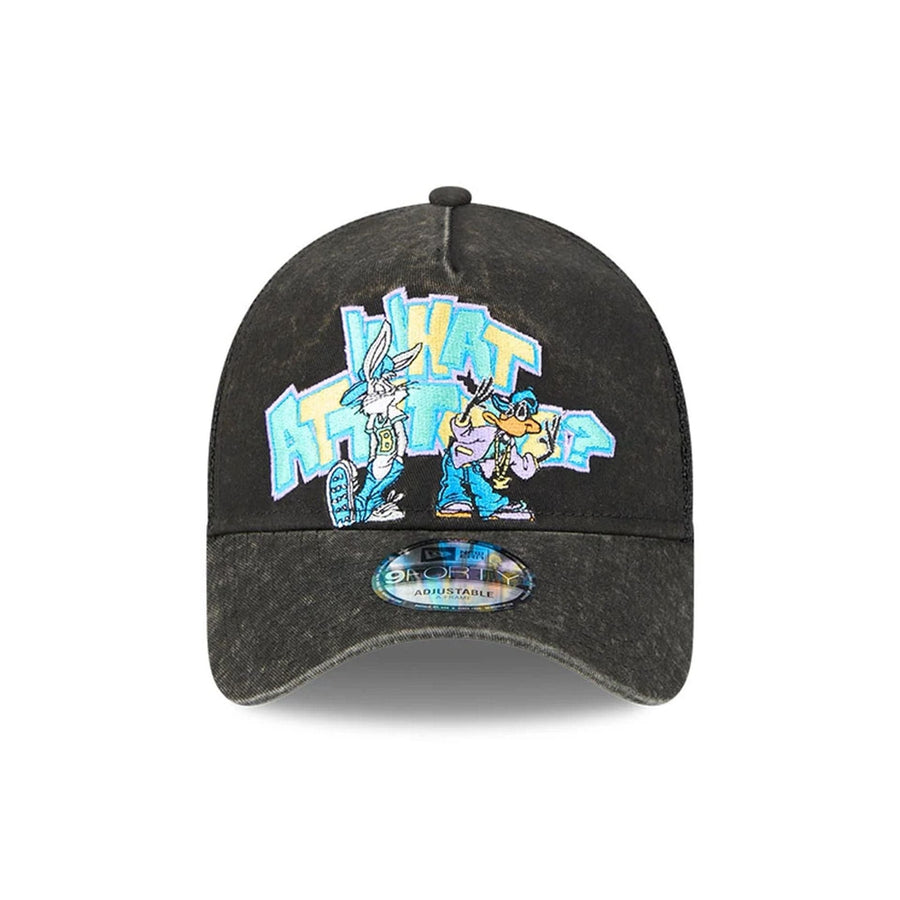 This is a Multi Character Looney Tunes Black 9FORTY A-Frame Trucker Adjustable Cap 3