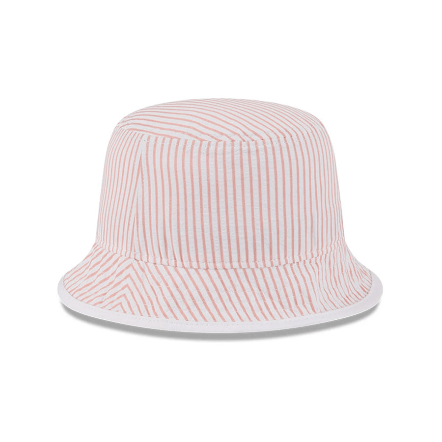 This is a New Era Pinstripe Pastel Orange Bucket Hat 3