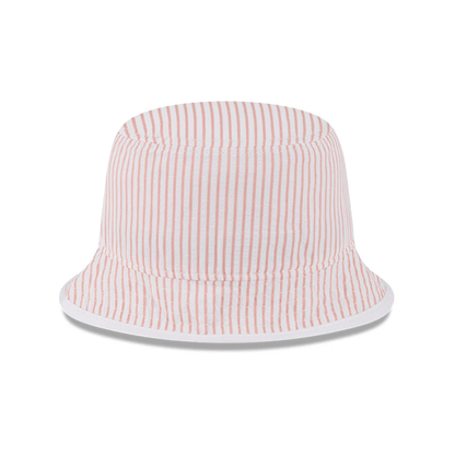 This is a New Era Pinstripe Pastel Orange Bucket Hat 4