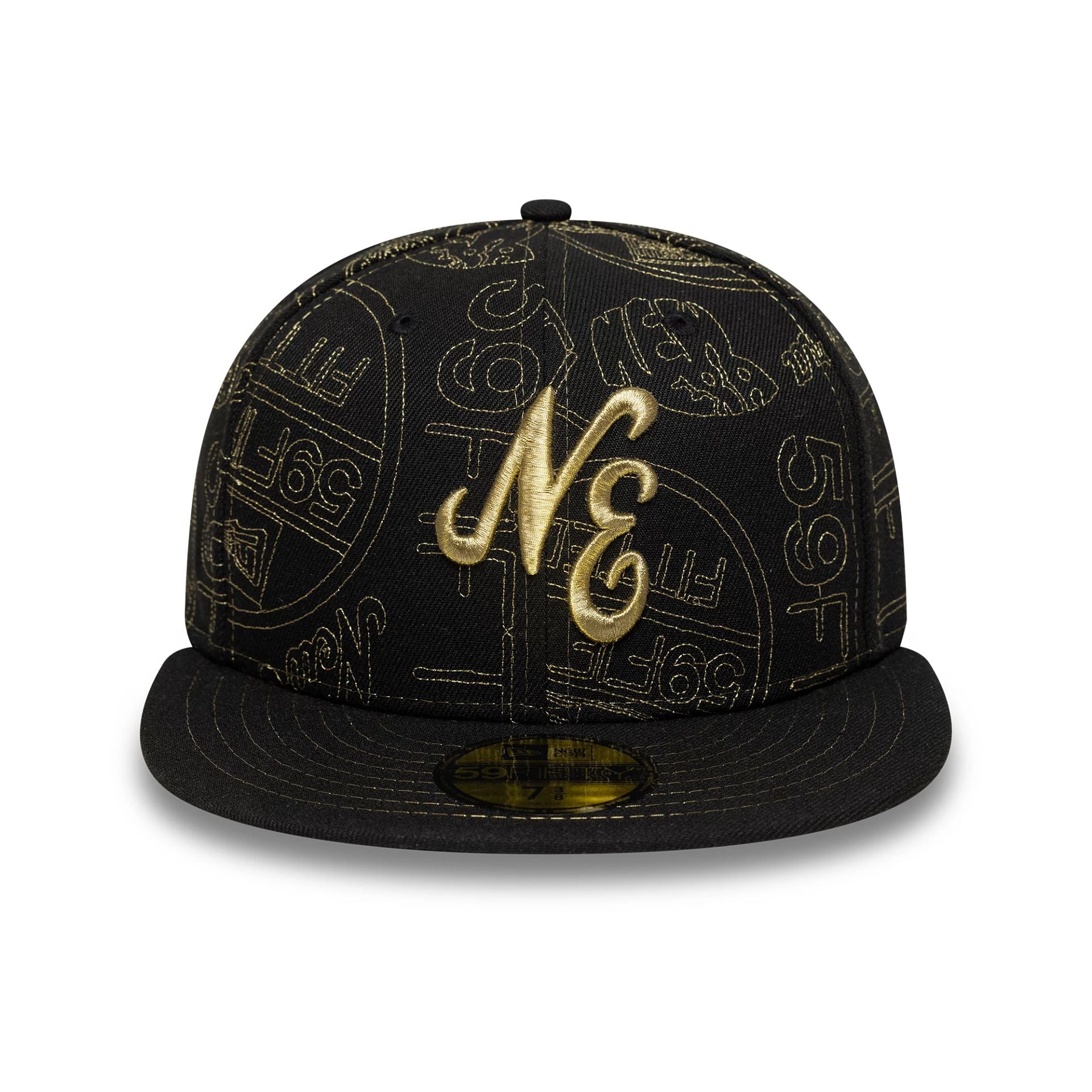Pictured is this New Era Sticker 59FIFTY Fitted Cap in black. 2