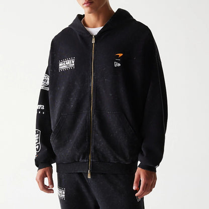 The Male model is wearing McLaren Racing Graphic Black Full Zip Oversized Hoodie 3