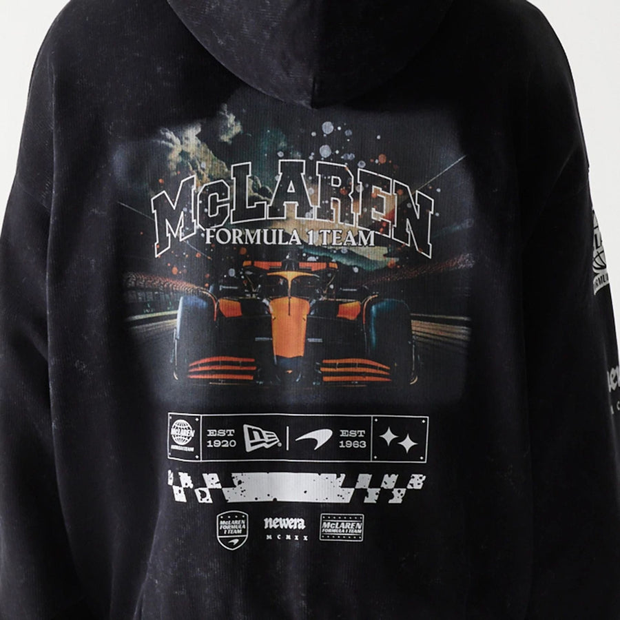 The Male model is wearing McLaren Racing Graphic Black Full Zip Oversized Hoodie 6