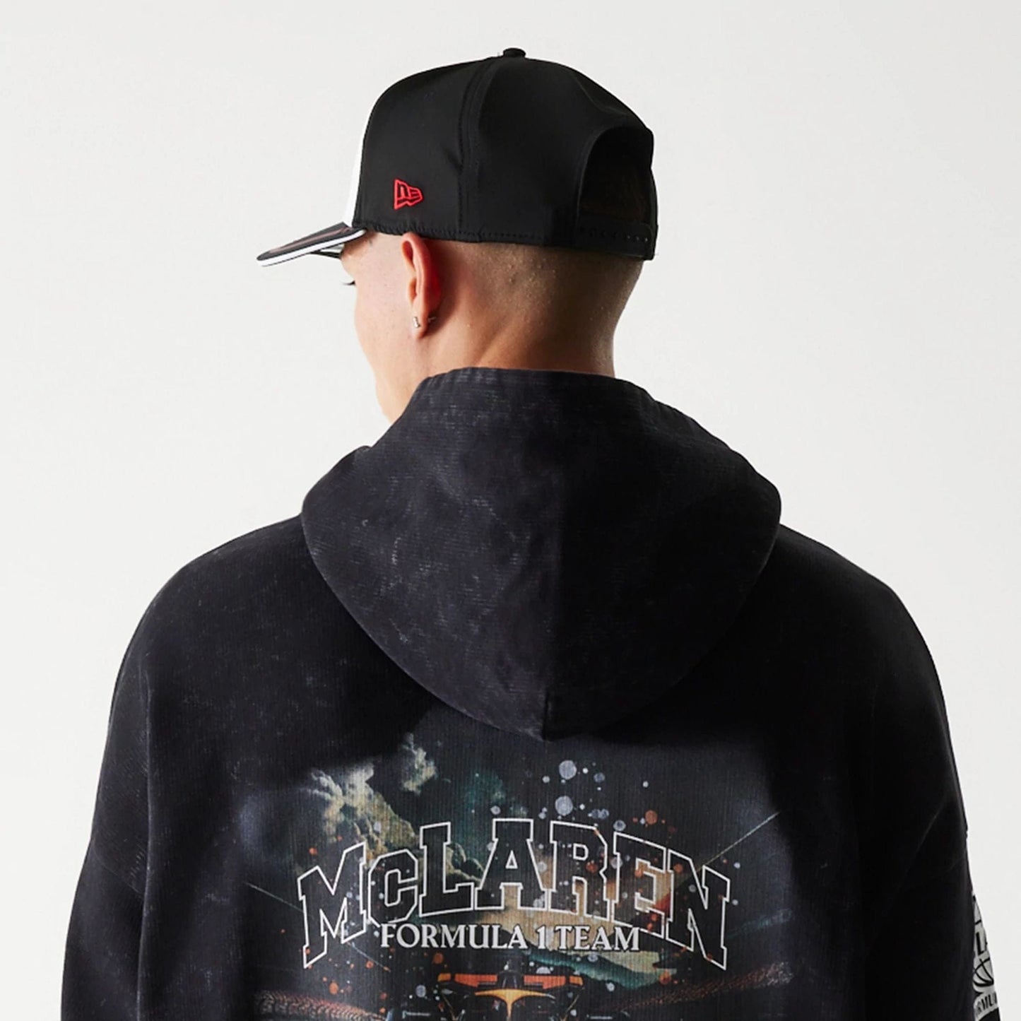 The Male model is wearing McLaren Racing Graphic Black Full Zip Oversized Hoodie 7