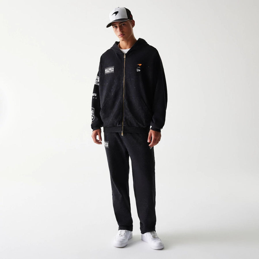 The Male model is wearing McLaren Racing Graphic Black Full Zip Oversized Hoodie 8