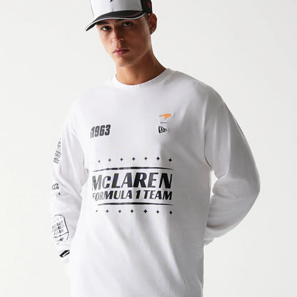 The Male model is wearing McLaren Racing White Long Sleeve T-Shirt 6