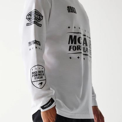 The Male model is wearing McLaren Racing White Long Sleeve T-Shirt 4