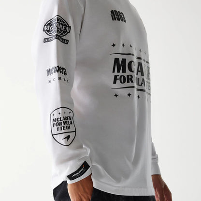The Male model is wearing McLaren Racing White Long Sleeve T-Shirt 4