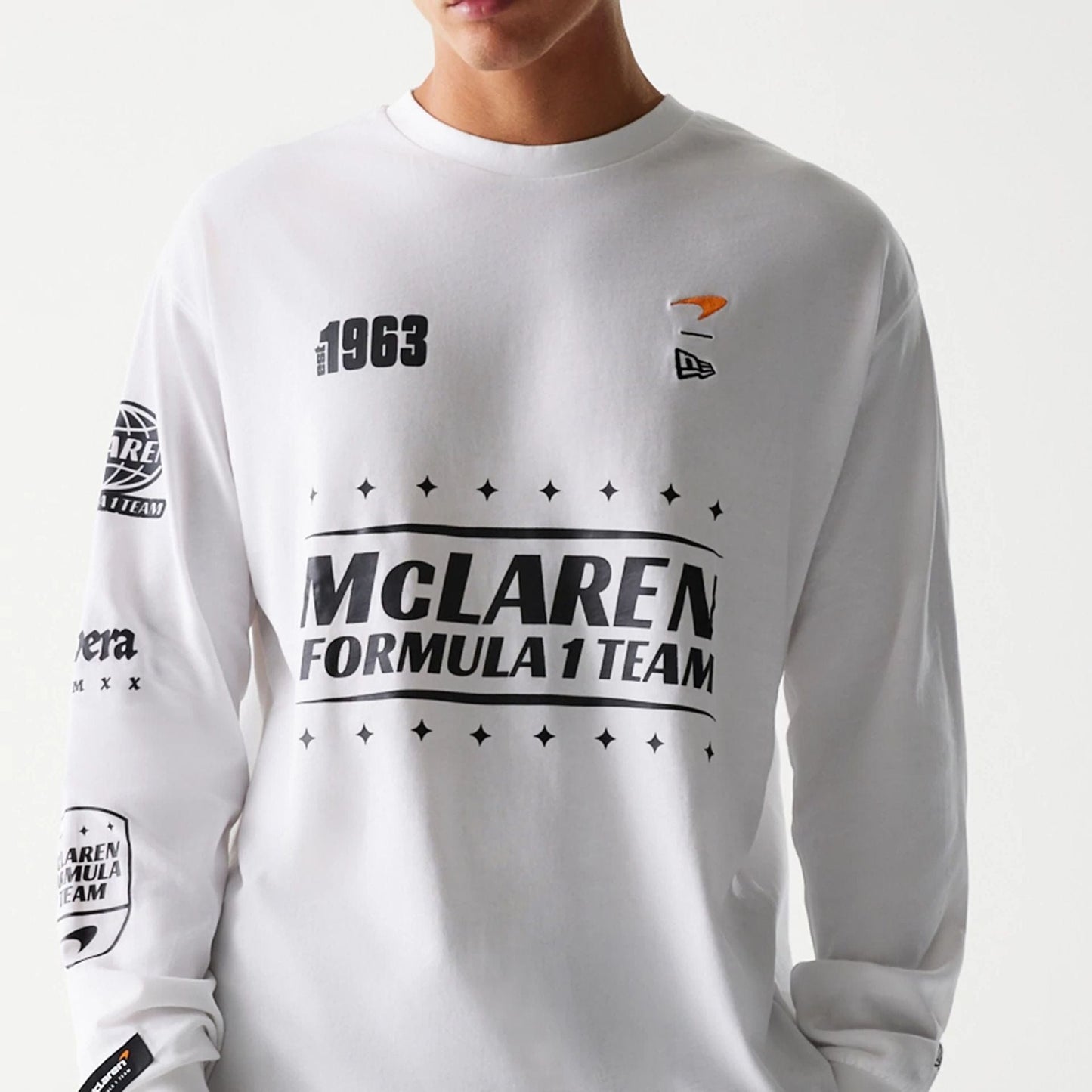 The Male model is wearing McLaren Racing White Long Sleeve T-Shirt 3