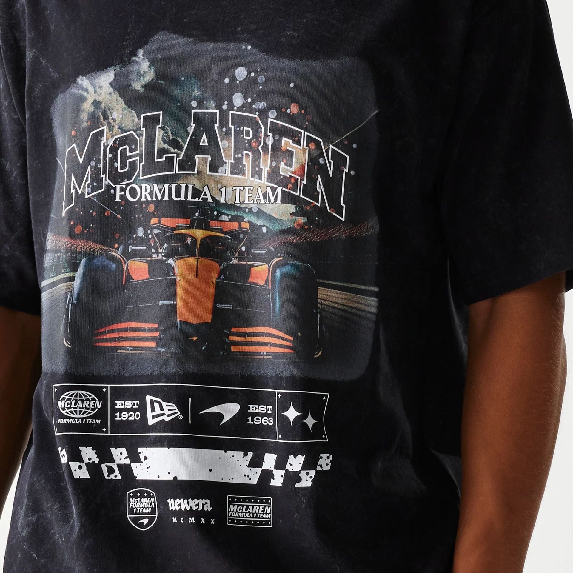 The Male model is wearing McLaren Racing Washed Graphic Black Oversized T-Shirt 4