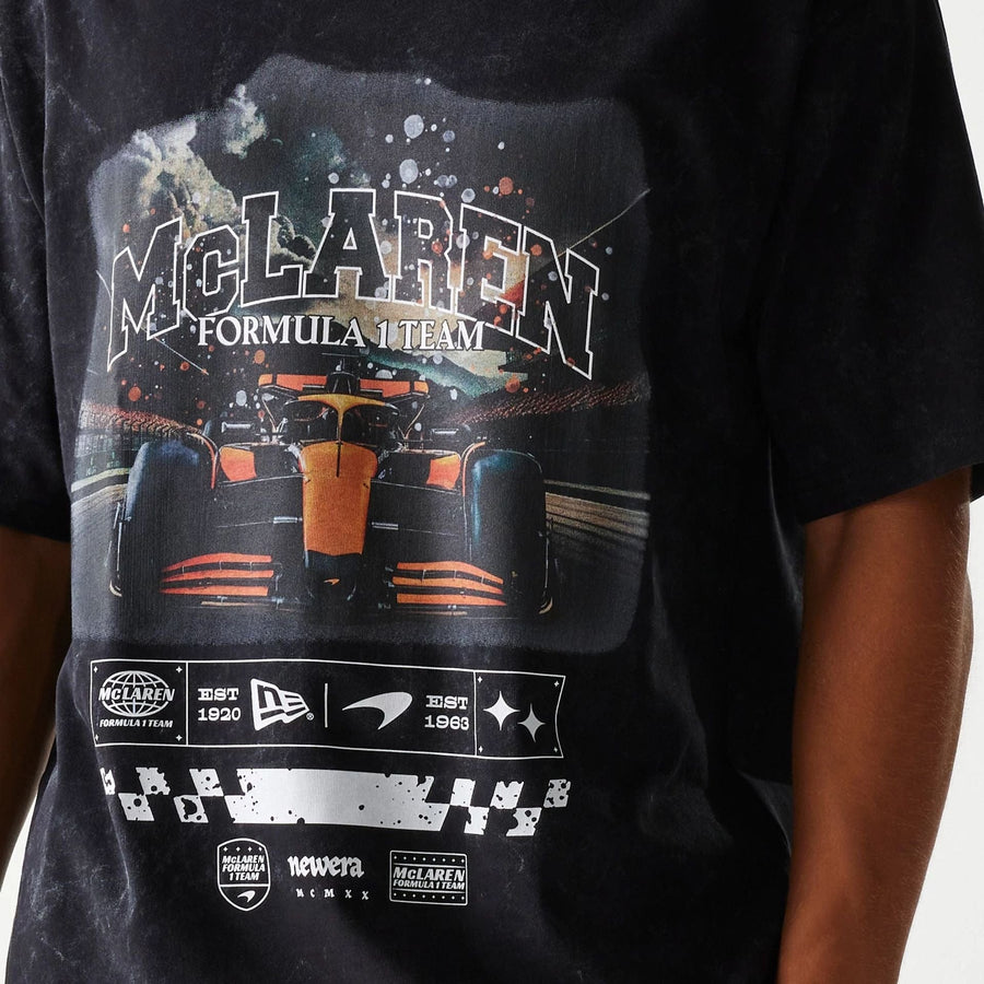 The Male model is wearing McLaren Racing Washed Graphic Black Oversized T-Shirt 4