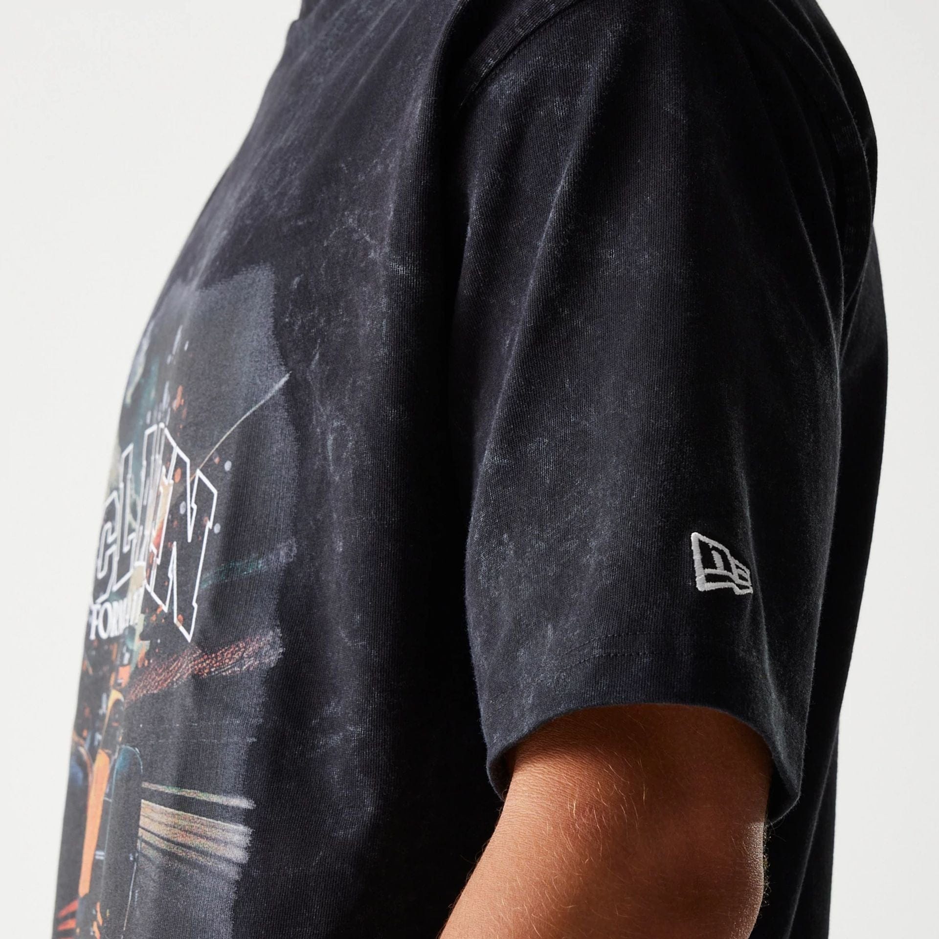 The Male model is wearing McLaren Racing Washed Graphic Black Oversized T-Shirt 5