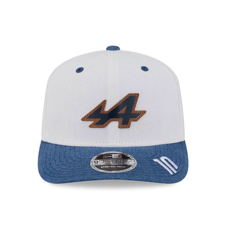 This is a Alpine Racing Pierre Gasly Austin Race Special White 9SEVENTY Stretch Snap Adjustable Cap 3