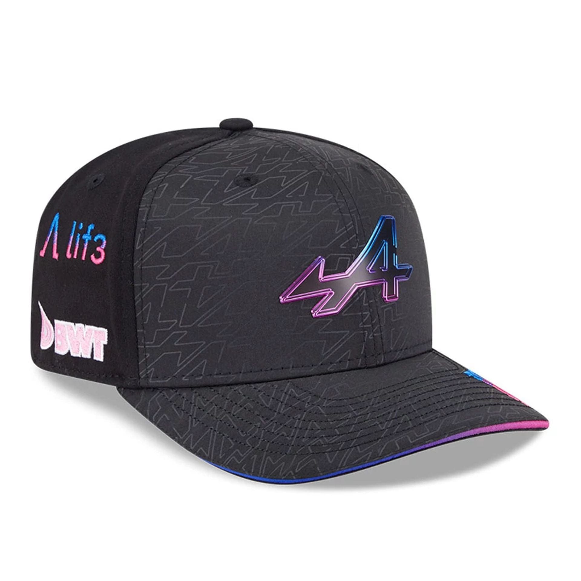This is a Alpine Racing Pierre Gasly Vegas Race Special Black 9SEVENTY Stretch Snap Adjustable Cap 3