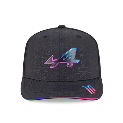 This is a Alpine Racing Pierre Gasly Vegas Race Special Black 9SEVENTY Stretch Snap Adjustable Cap 2