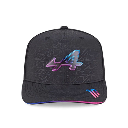 This is a Alpine Racing Pierre Gasly Vegas Race Special Black 9SEVENTY Stretch Snap Adjustable Cap 2