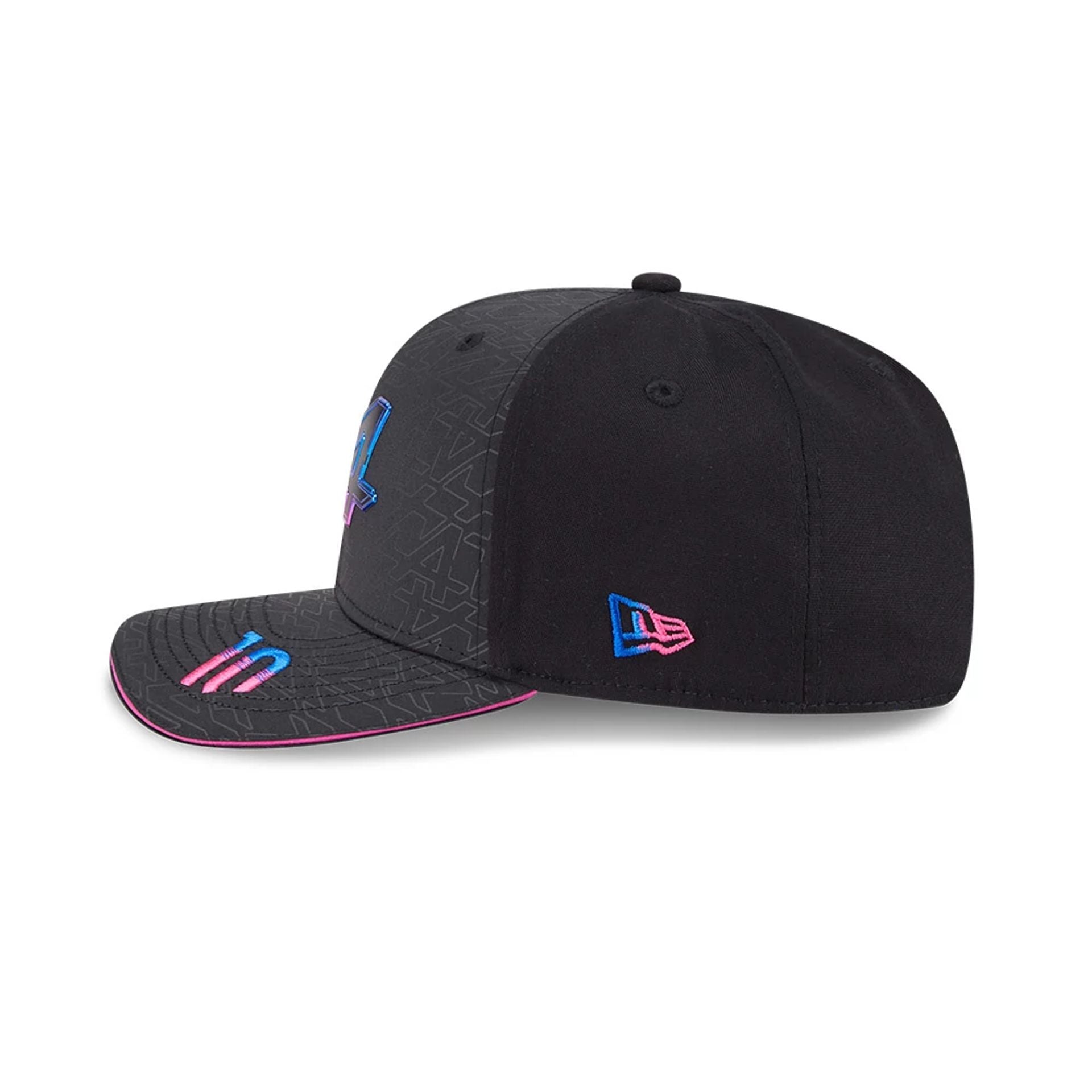 This is a Alpine Racing Pierre Gasly Vegas Race Special Black 9SEVENTY Stretch Snap Adjustable Cap 5