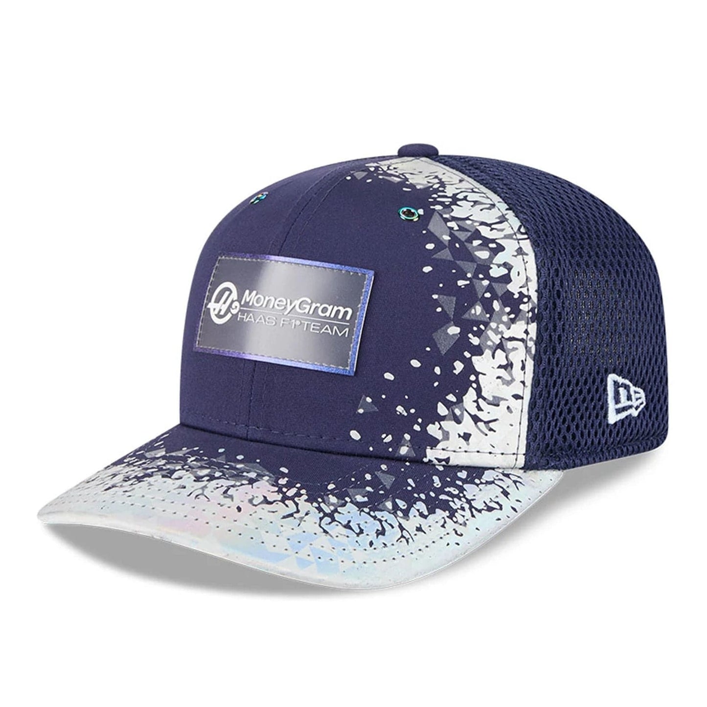 This is a MoneyGram Haas Formula 1 Vegas Race Special Navy 9SEVENTY Stretch Snap Adjustable Cap 1