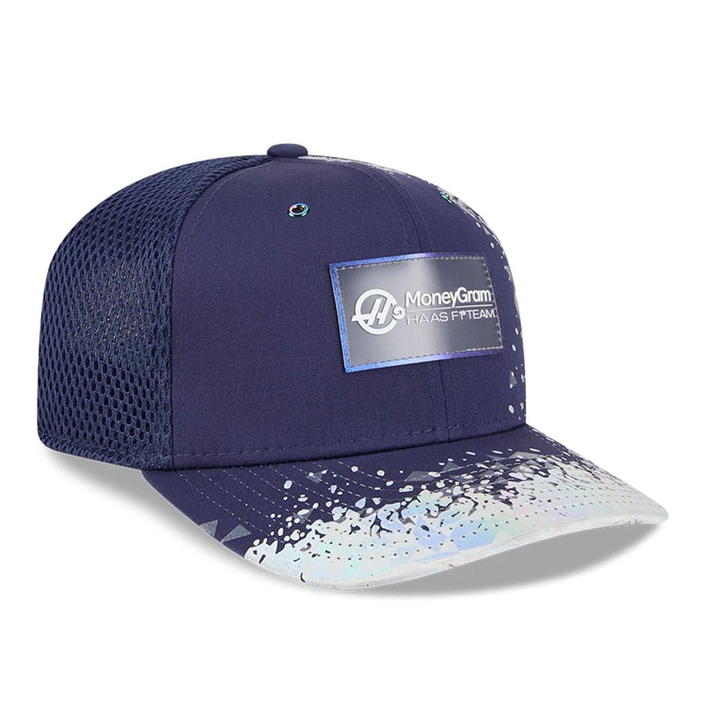 This is a MoneyGram Haas Formula 1 Vegas Race Special Navy 9SEVENTY Stretch Snap Adjustable Cap 3