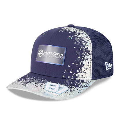 This is a MoneyGram Haas Formula 1 Oliver Bearman Vegas Race Special Navy 9SEVENTY Stretch Snap Adjustable Cap 1