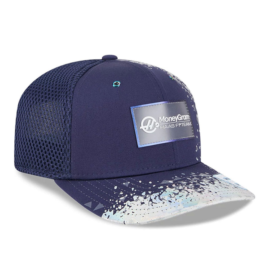 This is a MoneyGram Haas Formula 1 Oliver Bearman Vegas Race Special Navy 9SEVENTY Stretch Snap Adjustable Cap 3