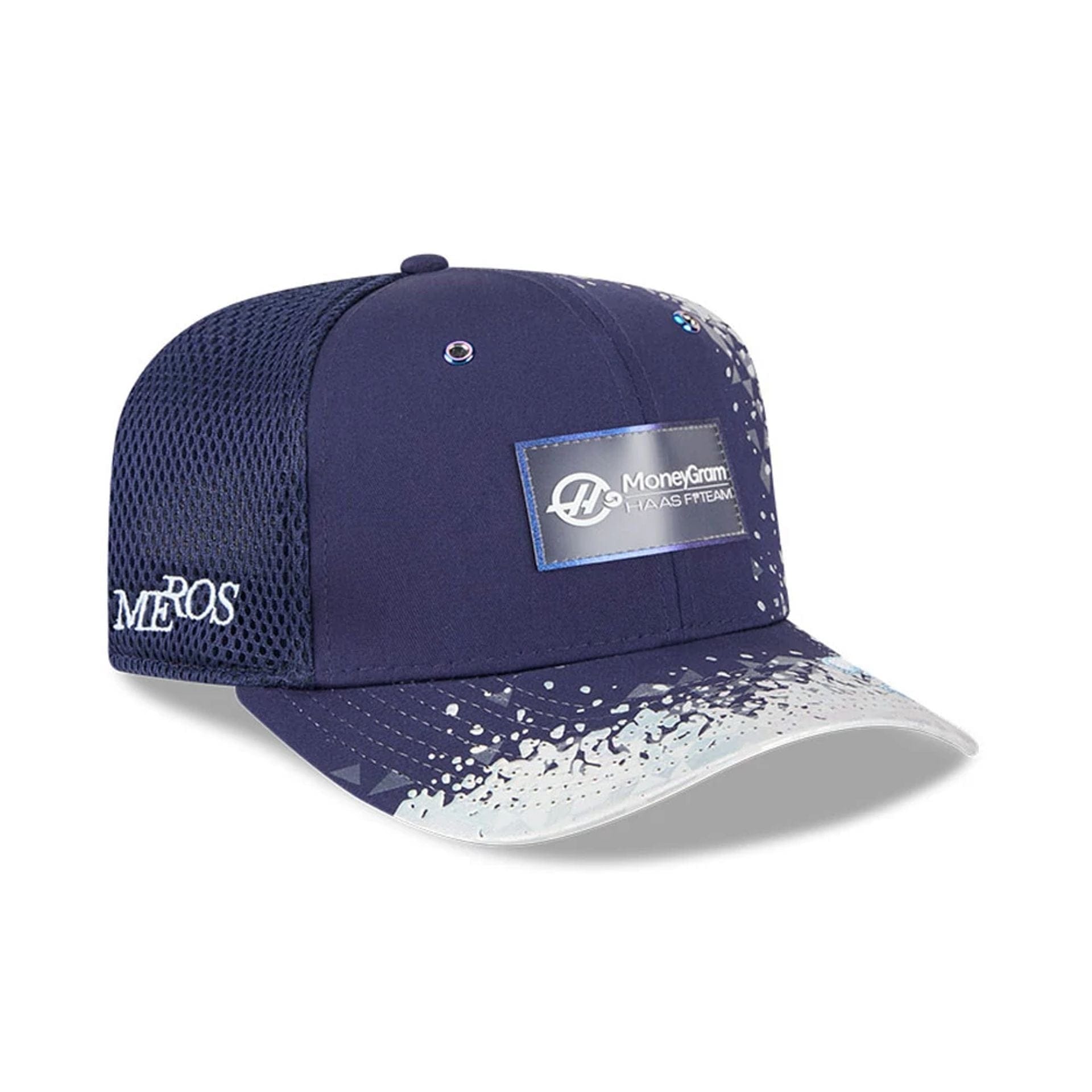 This is a MoneyGram Haas Formula 1 Esteban Ocon Vegas Race Special Navy 9FIFTY Stretch Snap Adjustable Cap 3