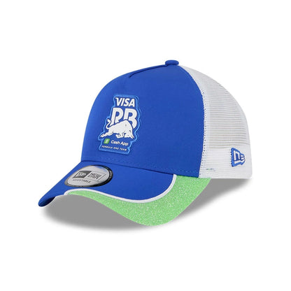 This is a Visa Cash App Racing Bulls Vegas Glitter Blue 9FORTY E-Frame Trucker Adjustable Cap 1