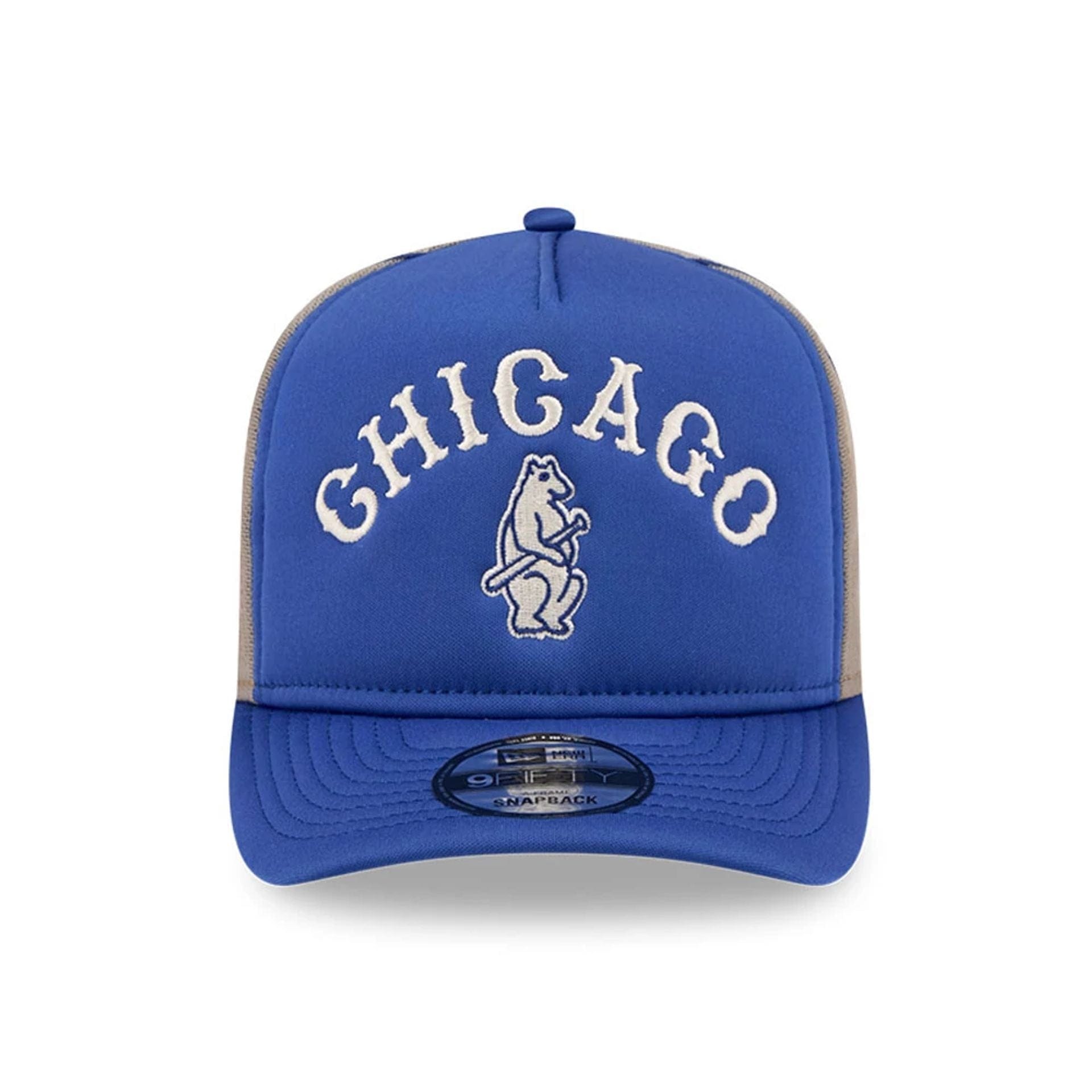 This is a Chicago Cubs MLB Arched Blue 9FIFTY A-Frame Trucker Adjustable Cap 3