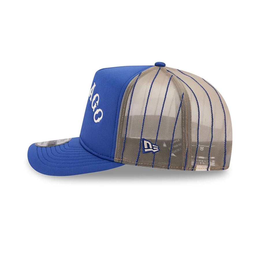 This is a Chicago Cubs MLB Arched Blue 9FIFTY A-Frame Trucker Adjustable Cap 5