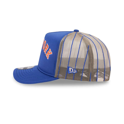 This is a New York Mets MLB Arched Blue 9FIFTY A-Frame Trucker Adjustable Cap 6