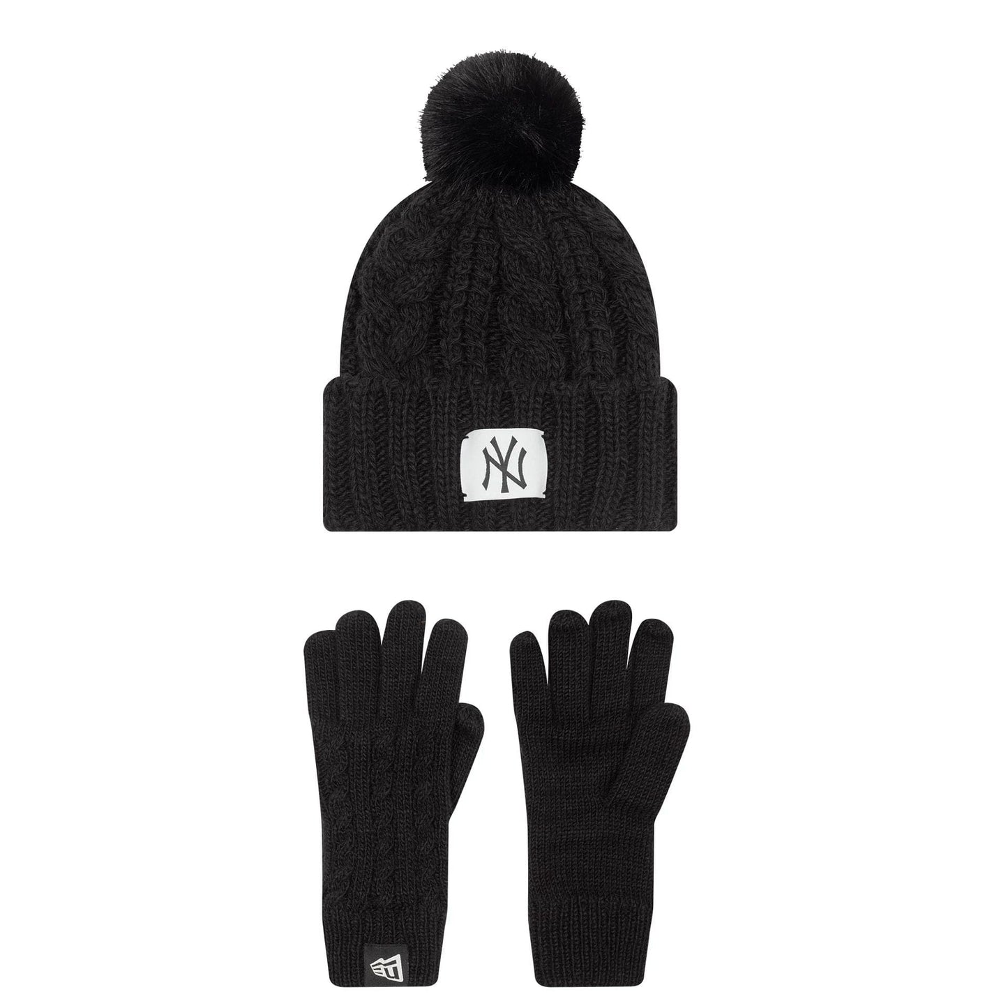 This is a New York Yankees Youth MLB Black Beanie & Gloves Set  1