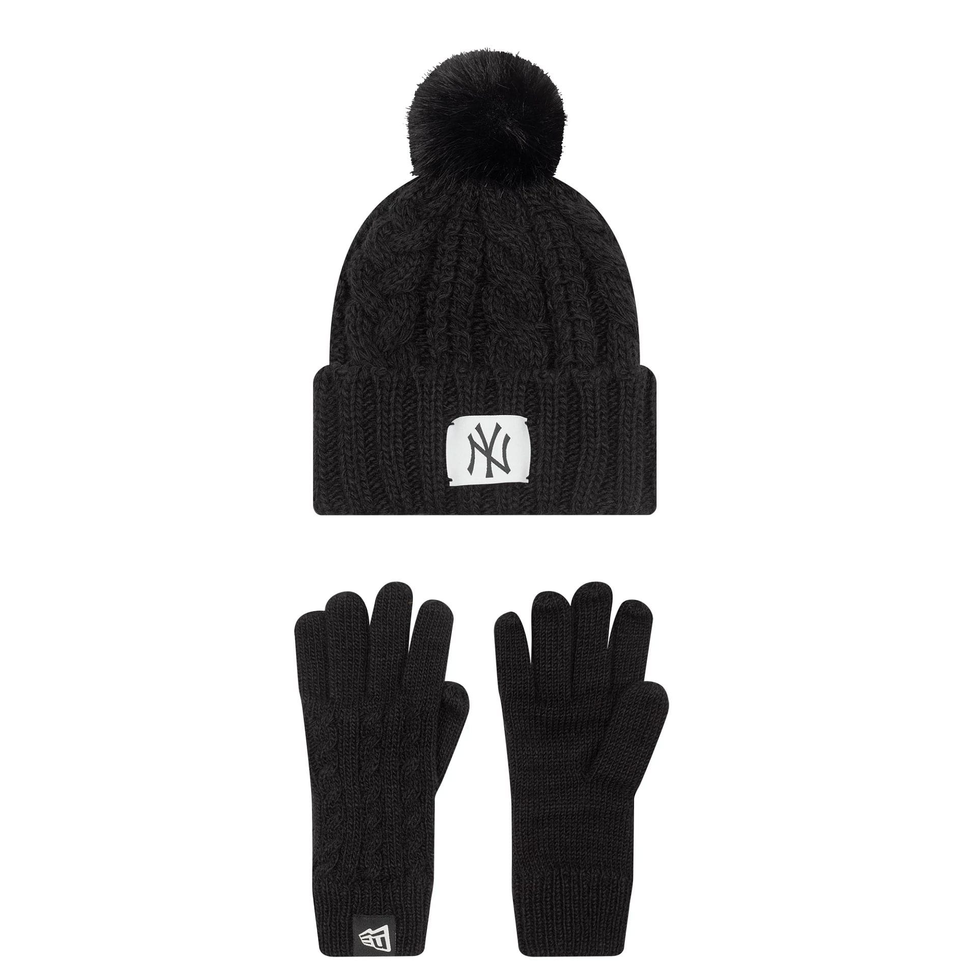 This is a New York Yankees Youth MLB Black Beanie & Gloves Set  1